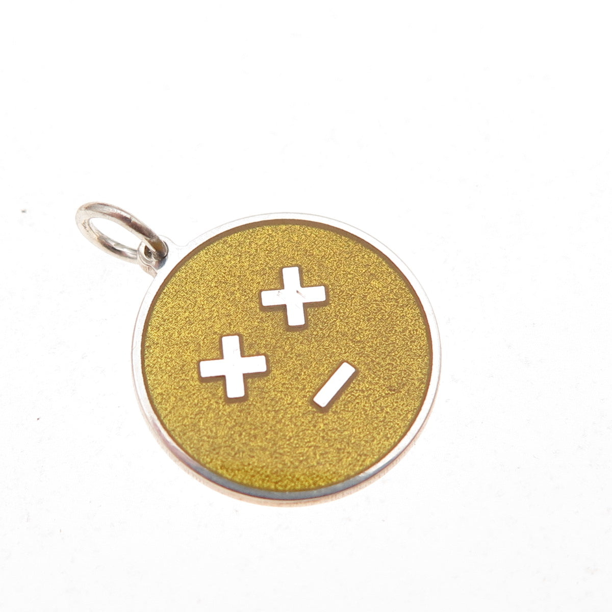 925 Sterling Silver Yellow Enamel Astonished Emoji Face Charm Pendant