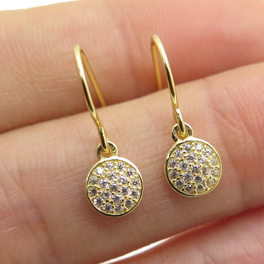 925 Sterling Silver Gold Plated Round-Cut C Z Dangle Earrings