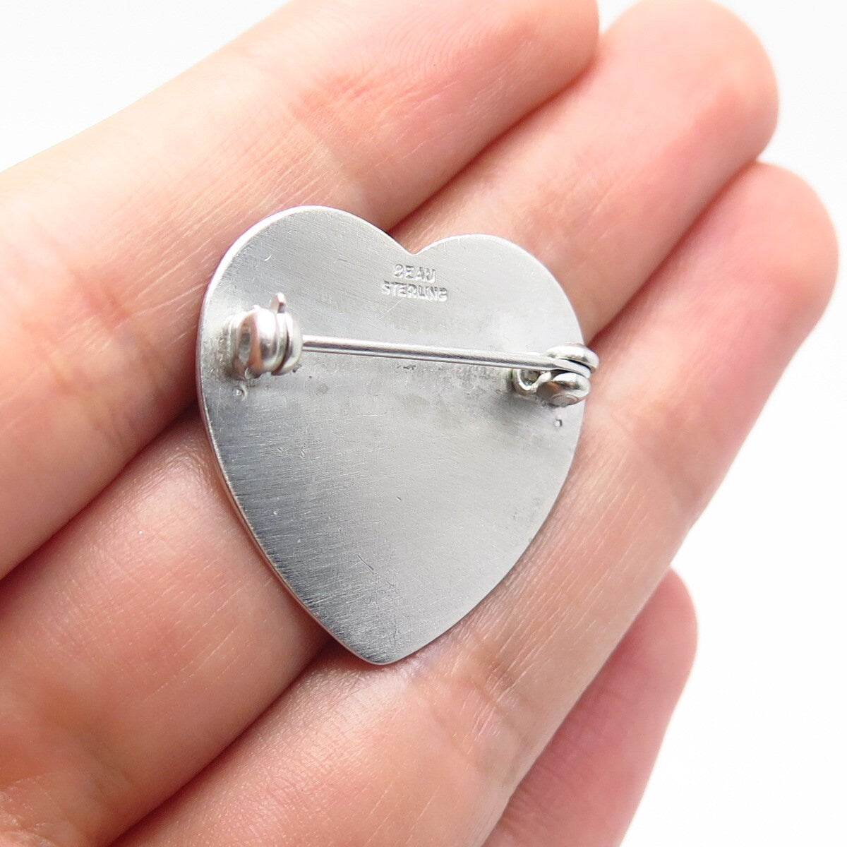 925 Sterling Silver Vintage Beau Textured Heart Pin Brooch