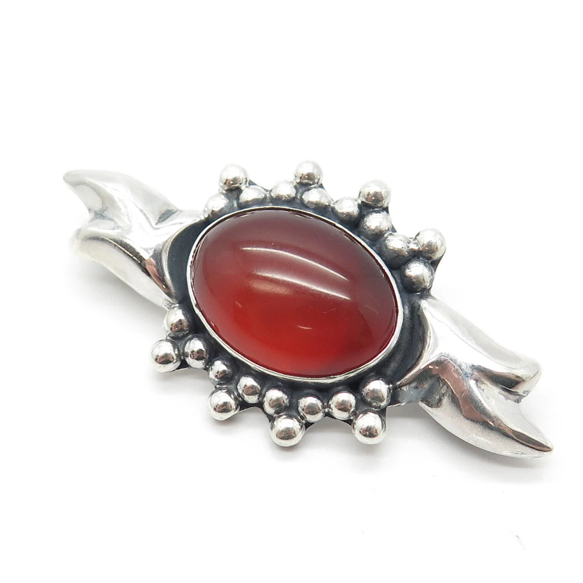 925 Sterling Silver Vintage Real Carnelian Gemstone Beaded Pin Brooch
