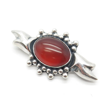 925 Sterling Silver Vintage Real Carnelian Gemstone Beaded Pin Brooch