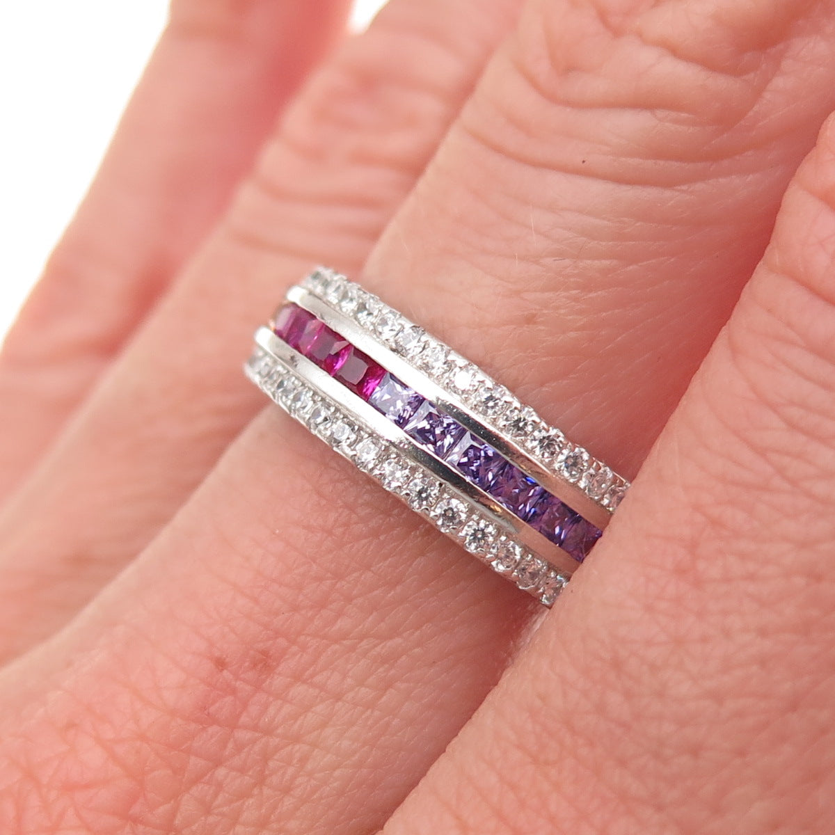 925 Sterling Silver Multi-Color C Z Band Ring Size 7.25