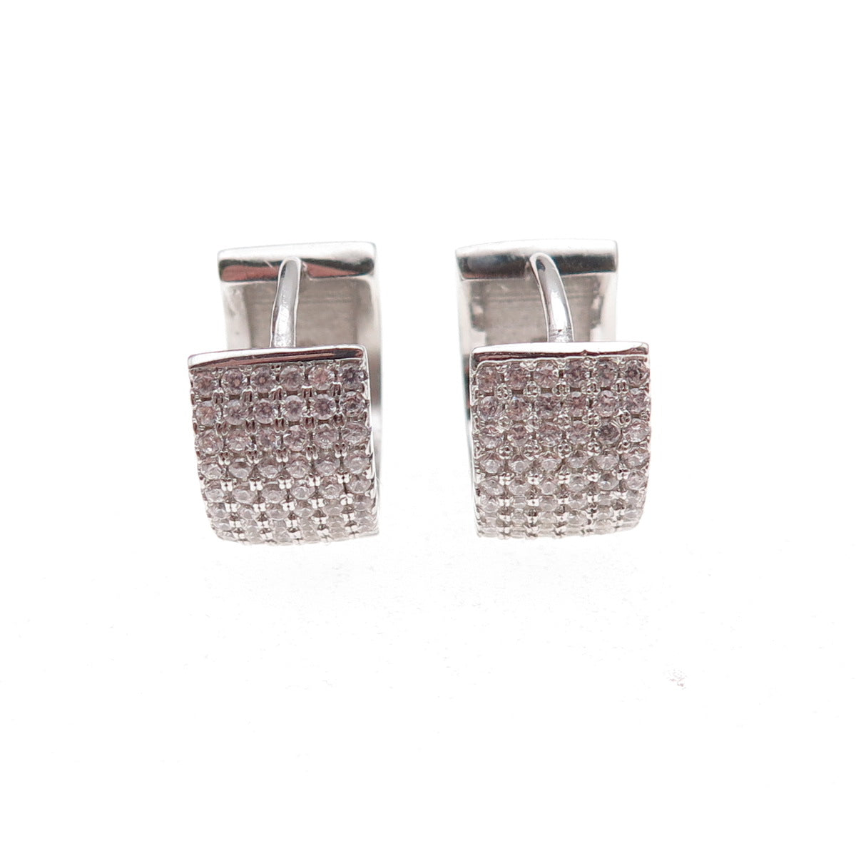 925 Sterling Silver Round-Cut C Z Hoop Earrings