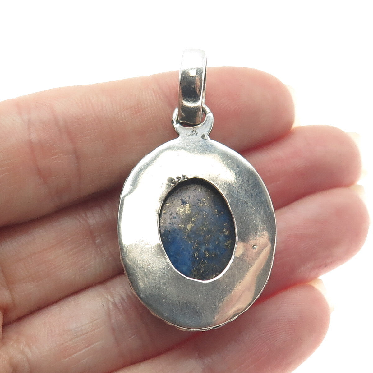 925 Sterling Silver Vintage Real Cabochon Lapis Lazuli Roped Oxidized Pendant