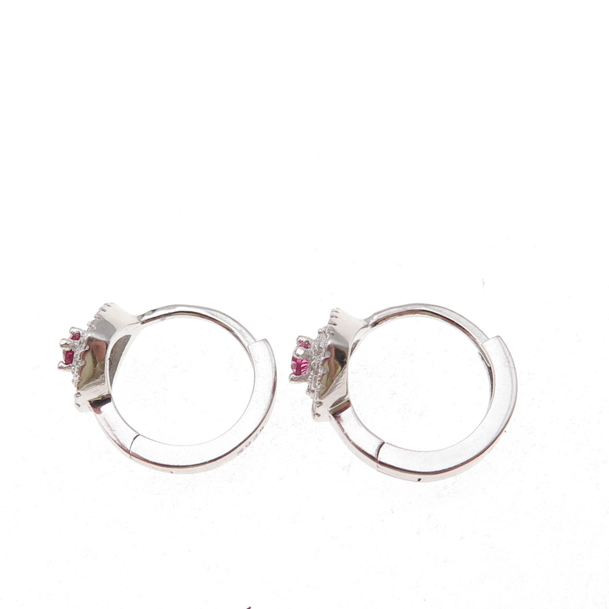 925 Sterling Silver Pink & White C Z Hoop Earrings