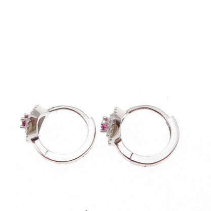 925 Sterling Silver Pink & White C Z Hoop Earrings