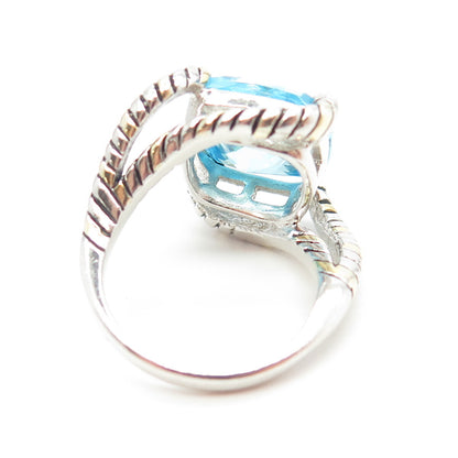 925 Sterling Silver Cushion-Cut Blue C Z Bypass Ring Size 7.25