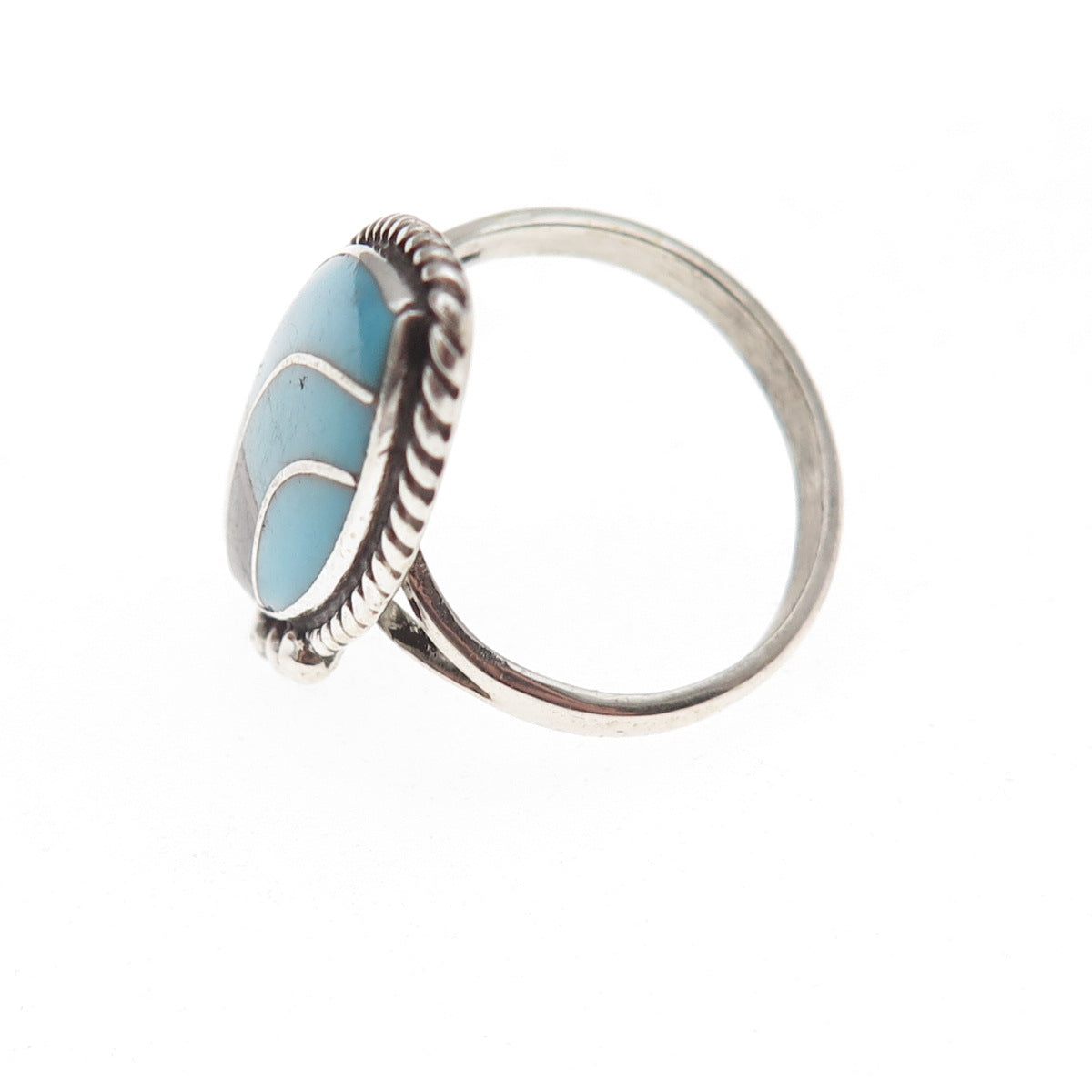 John Delvin Navajo Old Pawn Sterling Vintage Turquoise Onyx & MOP Ring Size 6.75