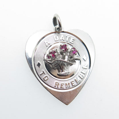 925 Sterling Silver Vintage Lab-Created Ruby "A Date To Remember" Heart Pendant