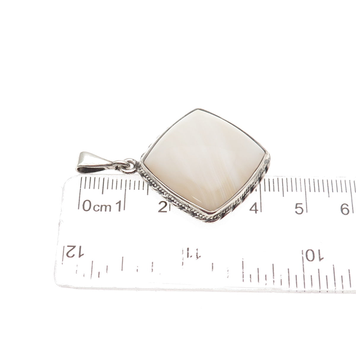 925 Sterling Silver Vintage Real Agate Square Charm Pendant