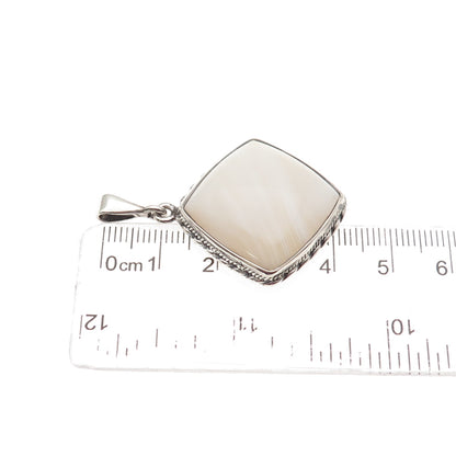 925 Sterling Silver Vintage Real Agate Square Charm Pendant