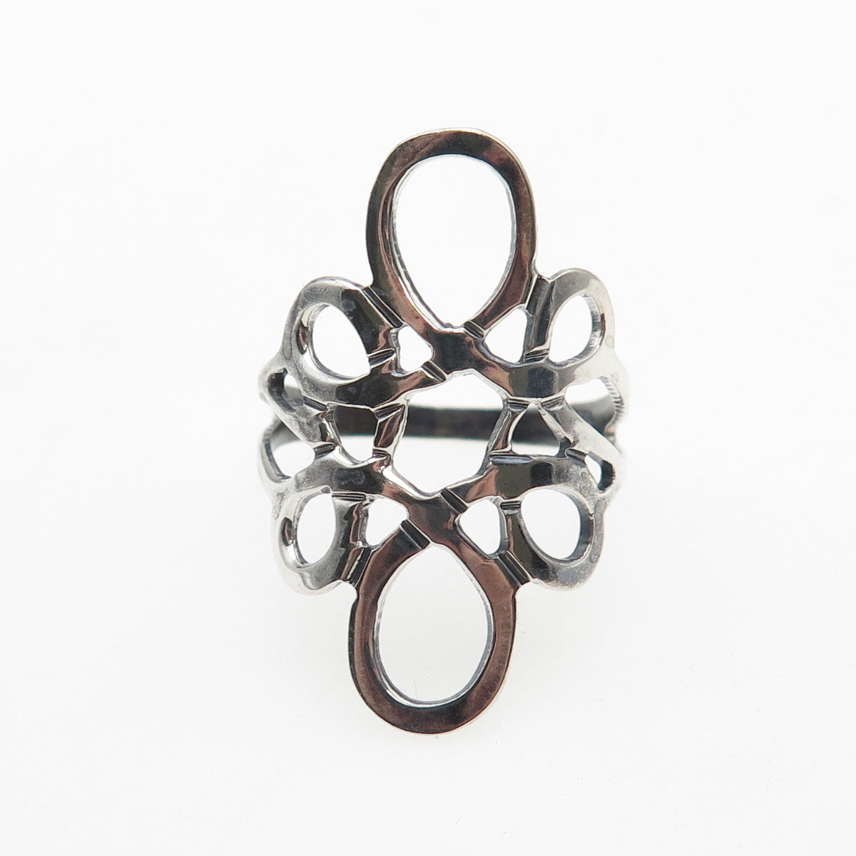 925 Sterling Silver Vintage Mexico Modernist Swirl Flower Oxidized Ring Size 7.5