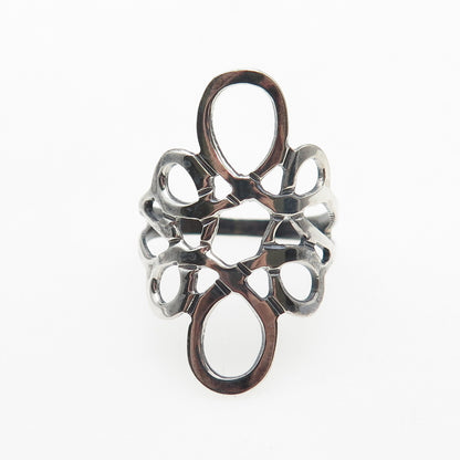 925 Sterling Silver Vintage Mexico Modernist Swirl Flower Oxidized Ring Size 7.5