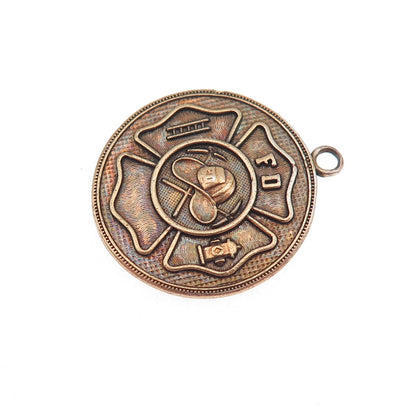 925 Sterling Silver Gold Plated Vintage Fire Department Cross Medal Pendant
