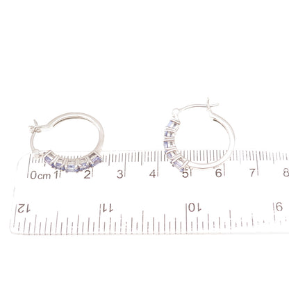 Chuck Clemency 925 Sterling Silver Real Oval & Round-Cut Tanzanite Hoop Earrings