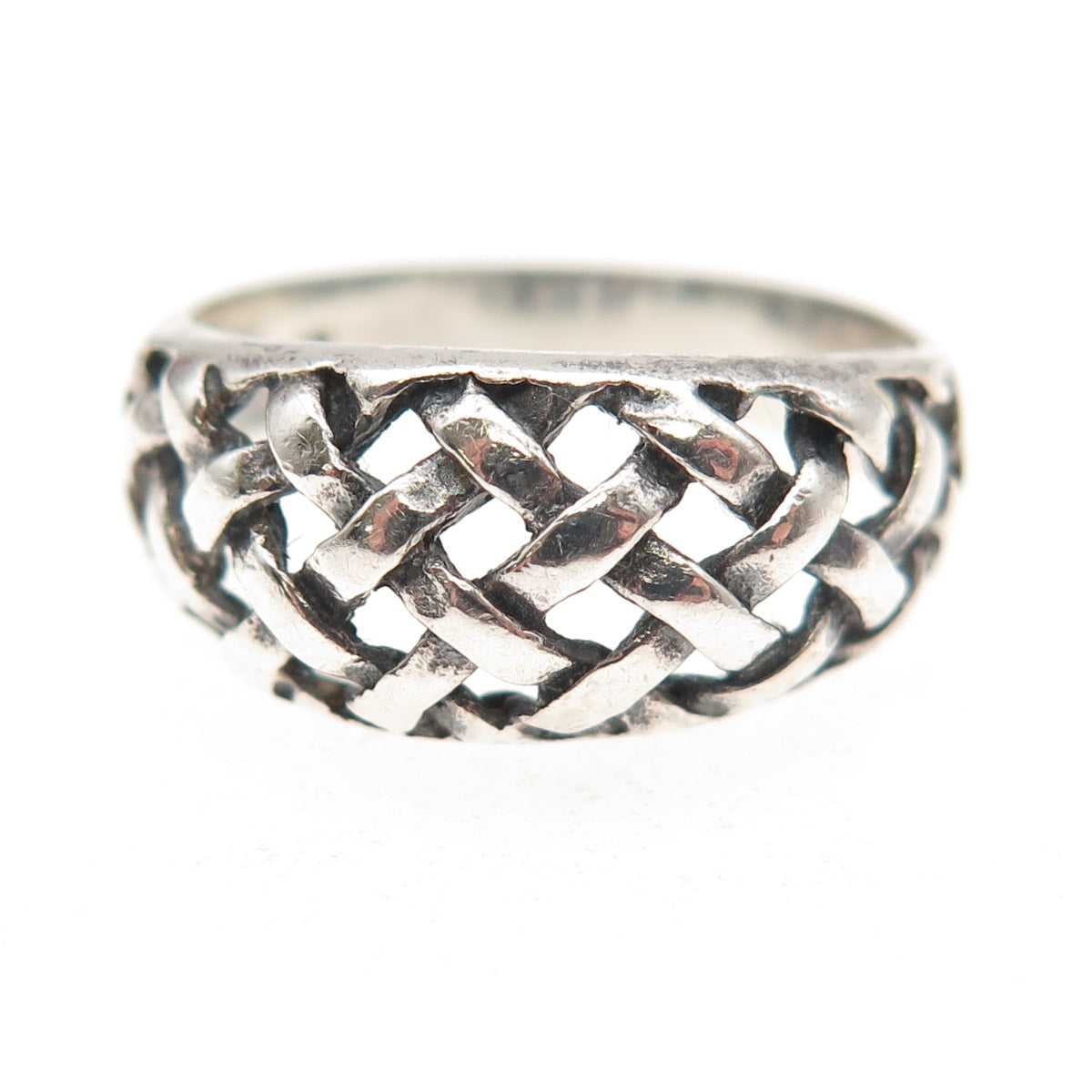 925 Sterling Silver Vintage Woven Oxidized Ring Size 8