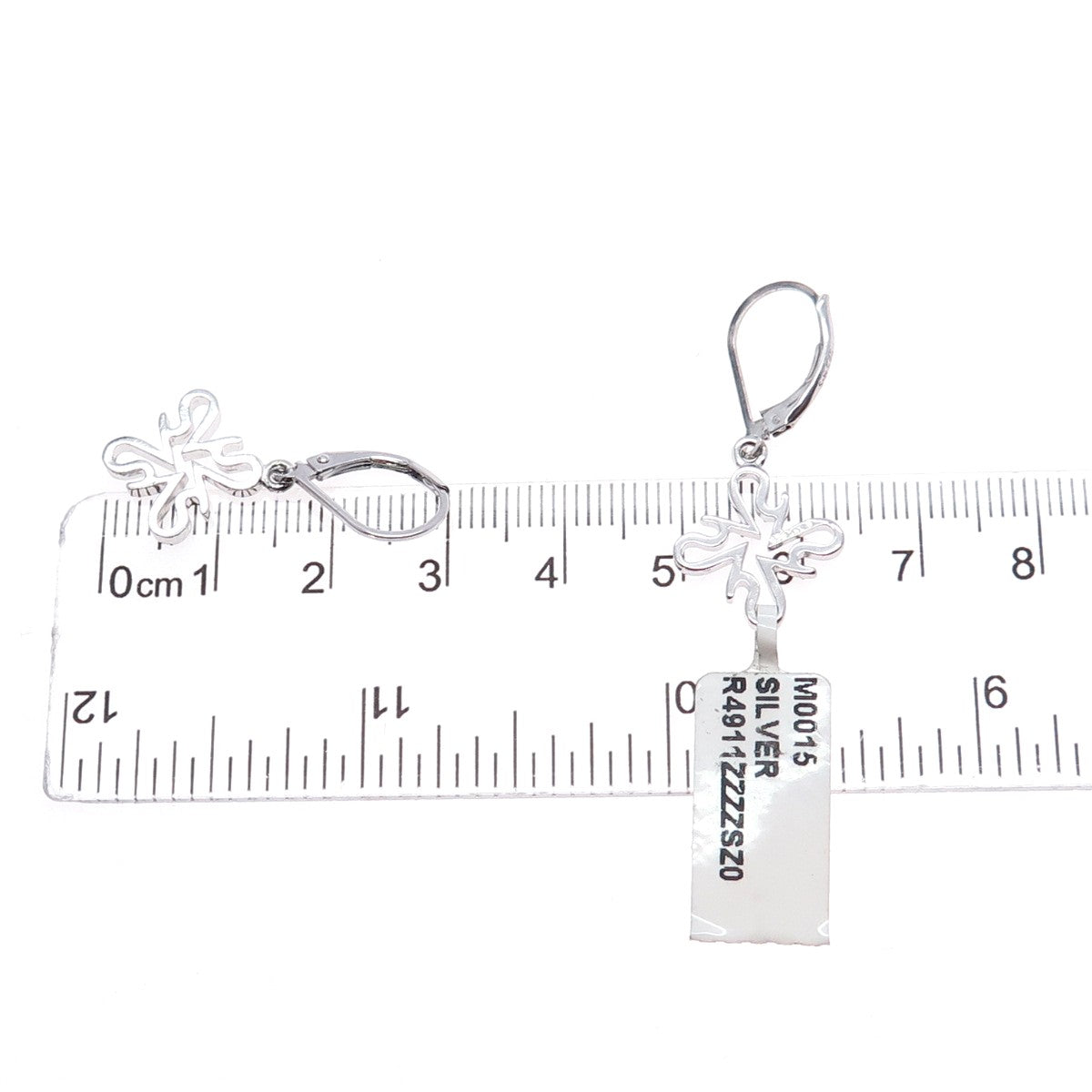 925 Sterling Silver Floral Cross Dangle Earrings