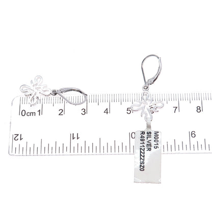 925 Sterling Silver Floral Cross Dangle Earrings