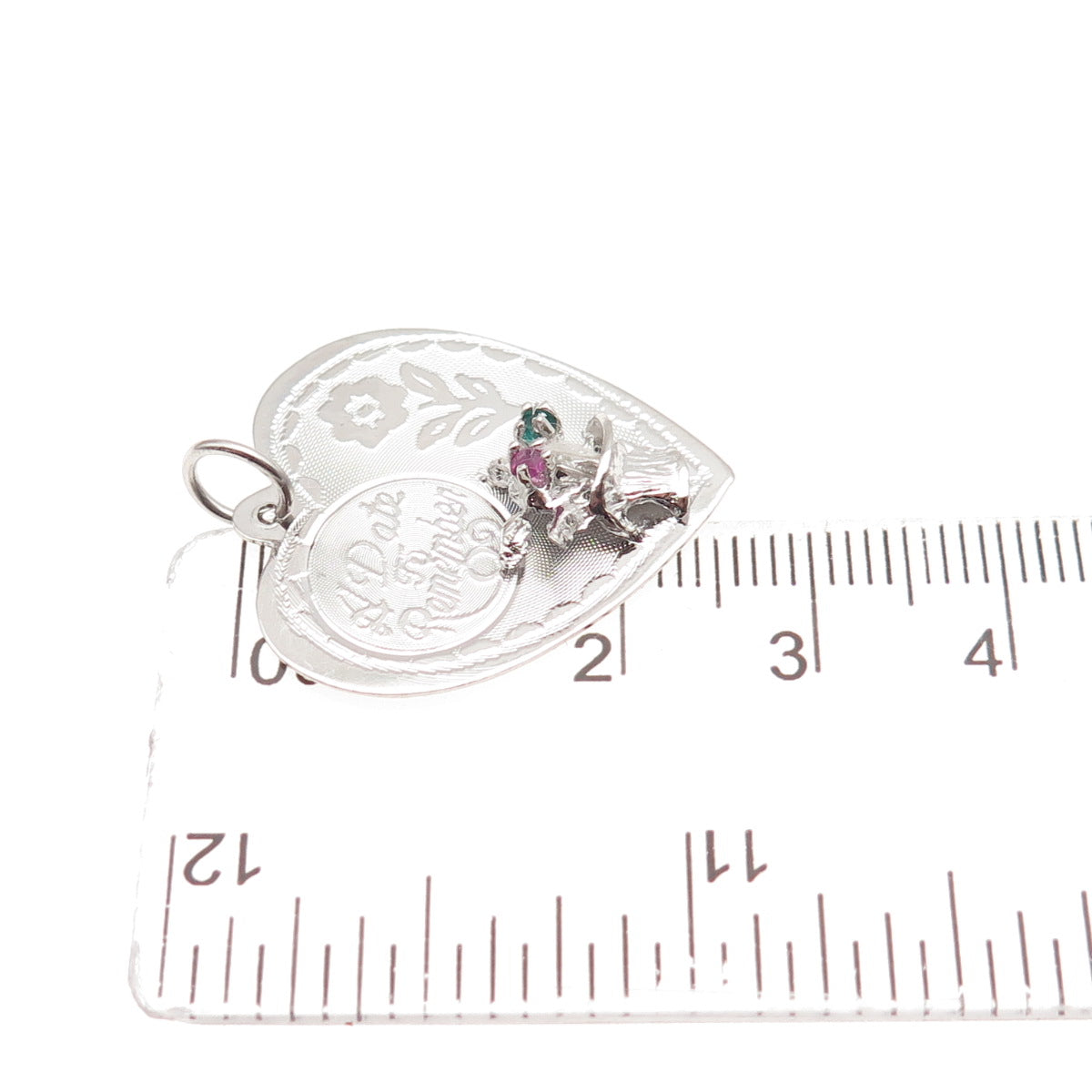 925 Sterling Silver Vintage Rhinestone A Date to Remember Heart Pendant