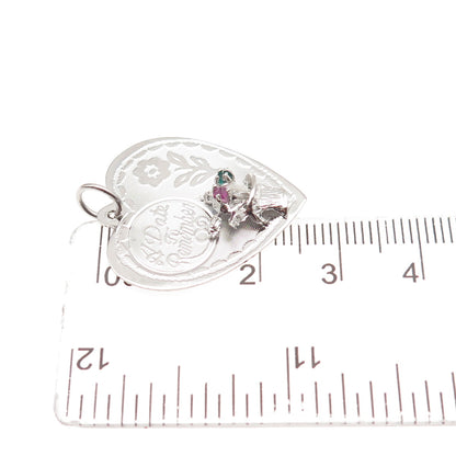 925 Sterling Silver Vintage Rhinestone A Date to Remember Heart Pendant