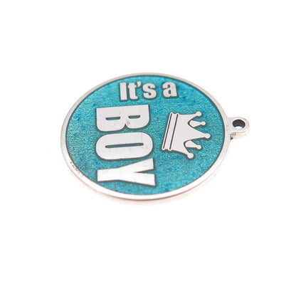 925 Sterling Silver Turquoise Enamel It's A Boy Charm Pendant