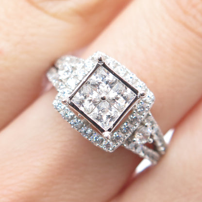 925 Sterling Silver Princess & Round-Cut C Z Engagement Ring Size 8