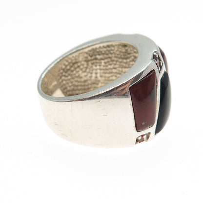 M.R.F. RESOURCES 925 Sterling Silver Real Black Onyx Jasper Garnet Ring Size 5.5
