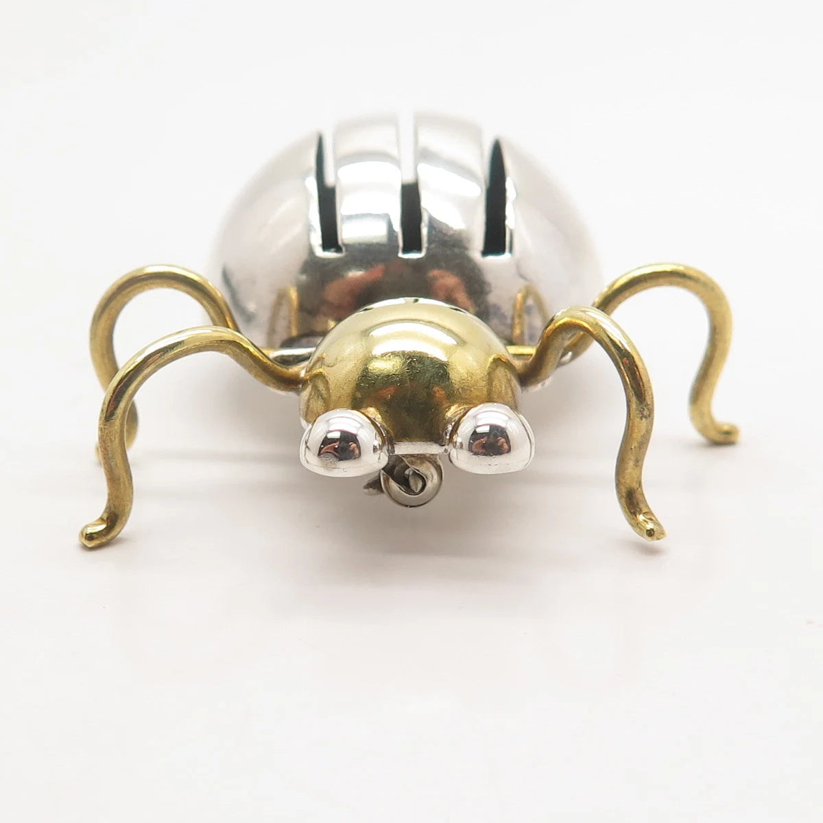 925 Sterling Silver 2-Tone Vintage Mexico Beatle Insect Pin Brooch