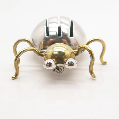 925 Sterling Silver 2-Tone Vintage Mexico Beatle Insect Pin Brooch