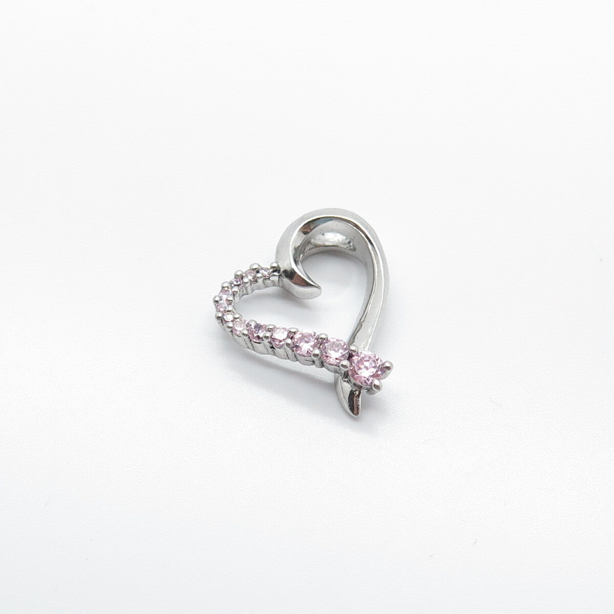 925 Sterling Silver SAI C Z Graduated Open Heart Minimalist Slide Pendant