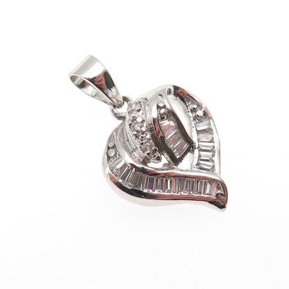 925 Sterling Silver Round & Tapered Baguette-Cut C Z Heart Mini Charm Pendant