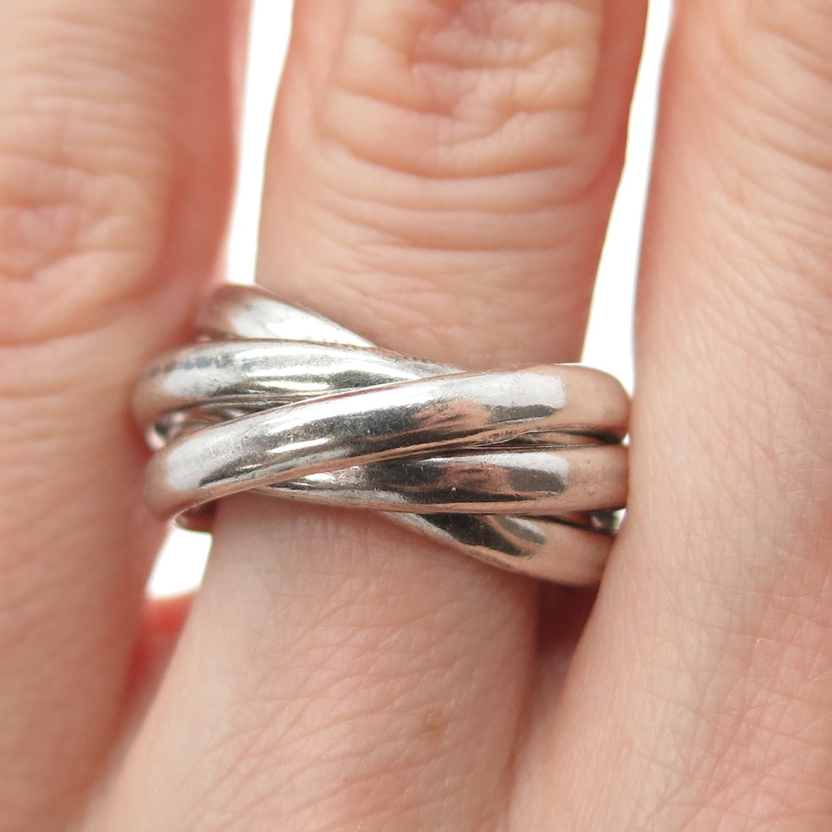925 Sterling Silver Vintage Mexico Interlocked Multi-Band Ring Size 5.5