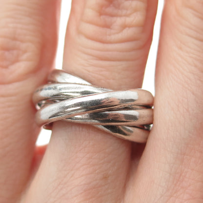 925 Sterling Silver Vintage Mexico Interlocked Multi-Band Ring Size 5.5
