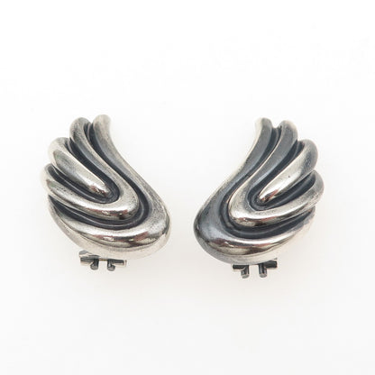 TIFFANY & CO. 925 Sterling Silver Vintage Italy Wings Oxidized Clip On Earrings