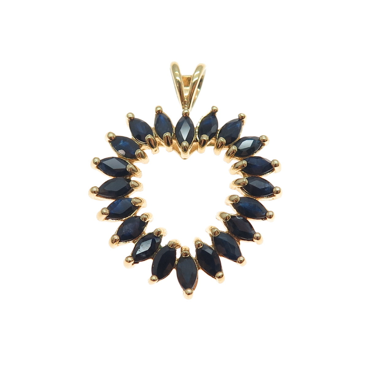 925 Sterling Silver Gold Plated Real Marquise-Cut Sapphire Heart Charm Pendant