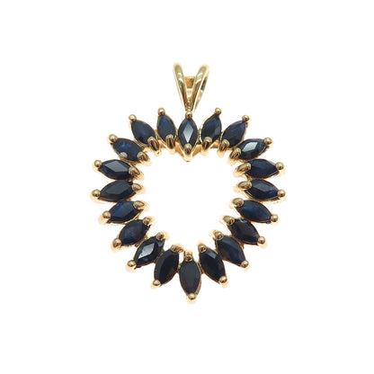 925 Sterling Silver Gold Plated Real Marquise-Cut Sapphire Heart Charm Pendant