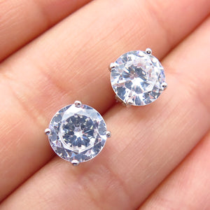 925 Sterling Silver Round-Cut C Z Stud Earrings