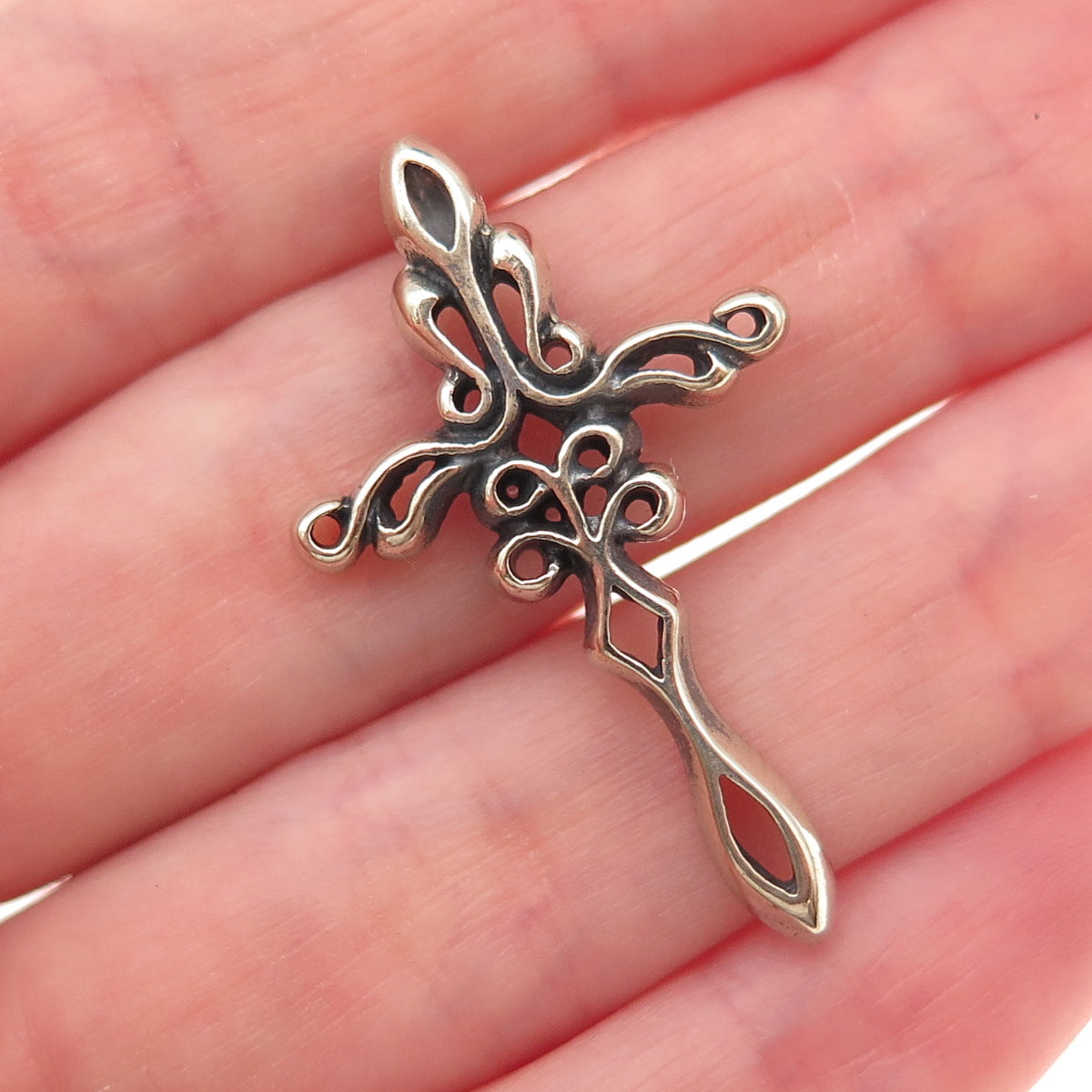 925 Sterling Silver Vintage Cross Oxidized Slide Charm Pendant