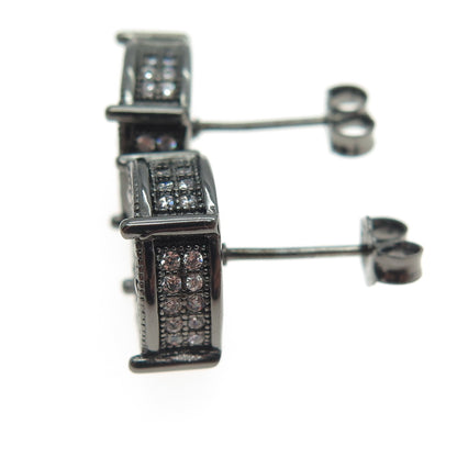 925 Sterling Silver C Z Black Rhodium Stud Earrings