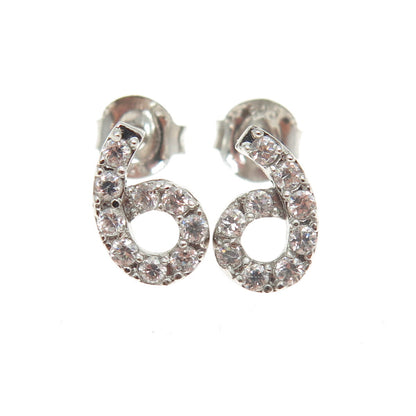 925 Sterling Silver Round-Cut C Z Lucky Number 6 Stud Earrings