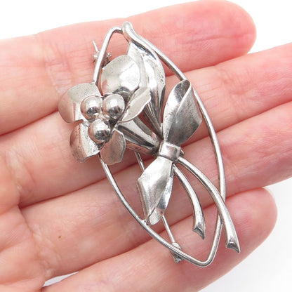 CARL ART 925 Sterling Silver Antique Art Deco Flower Oxidized Pin Brooch