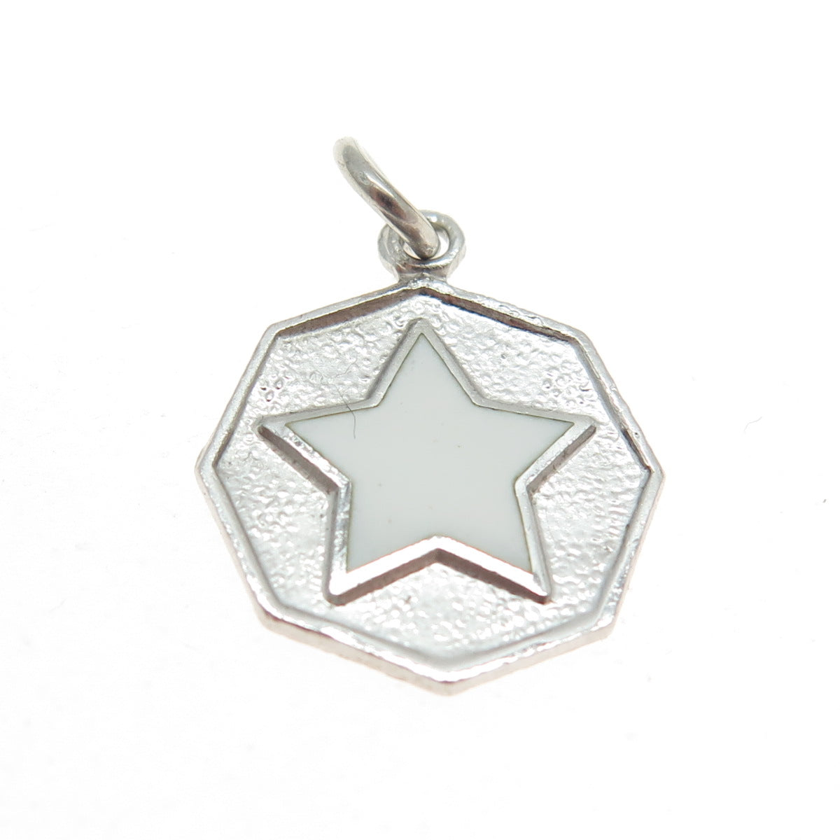 925 Sterling Silver Vintage White Enamel Star Octagon Pendant