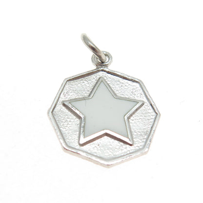 925 Sterling Silver Vintage White Enamel Star Octagon Pendant