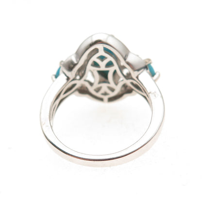 Chuck Clemency 925 Sterling Silver Real Turquoise & White Topaz Ring Size 8