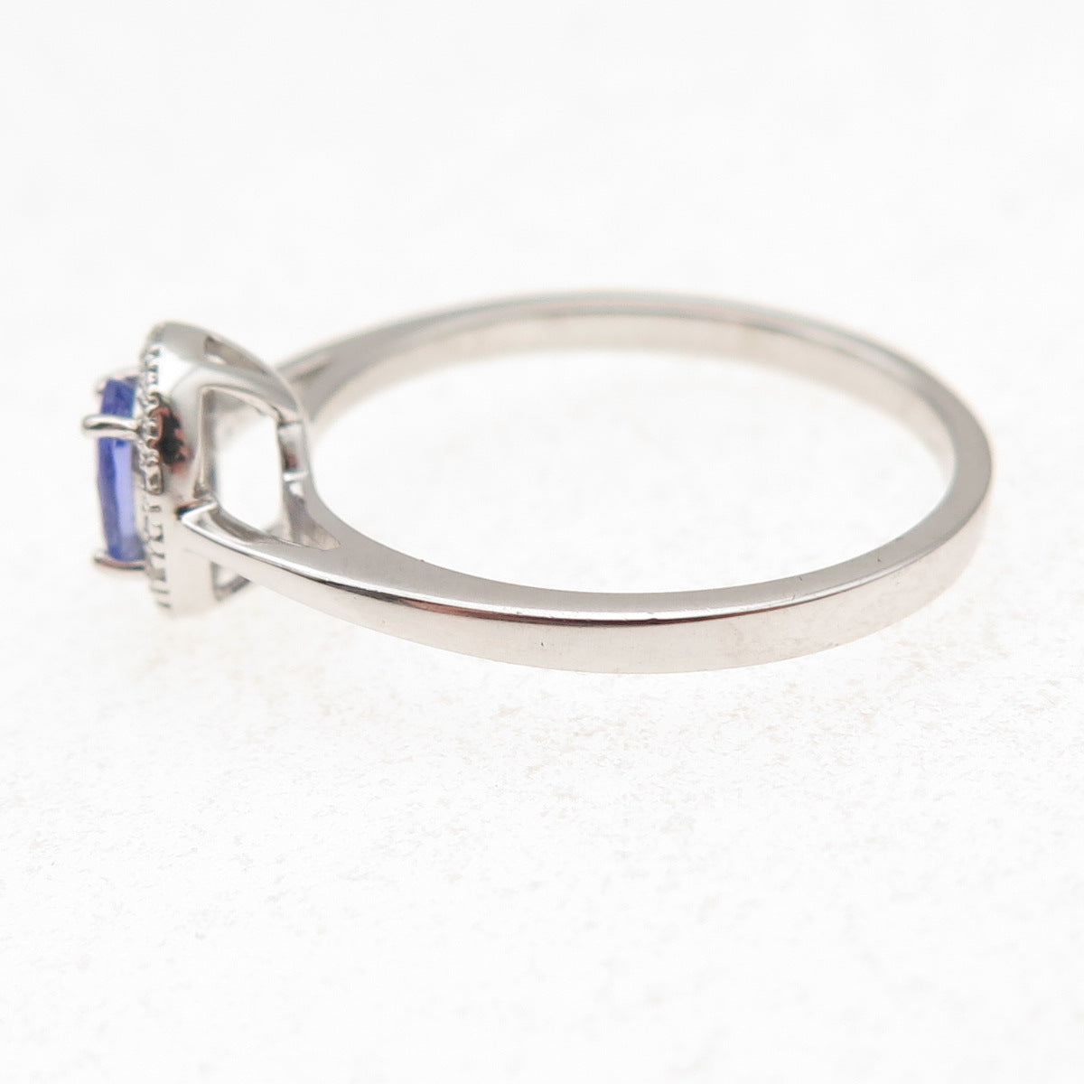 925 Sterling Silver Real Round-Cut Diamond & Oval-Cut Tanzanite Ring Size 8