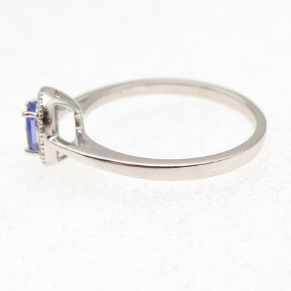 925 Sterling Silver Real Round-Cut Diamond & Oval-Cut Tanzanite Ring Size 8