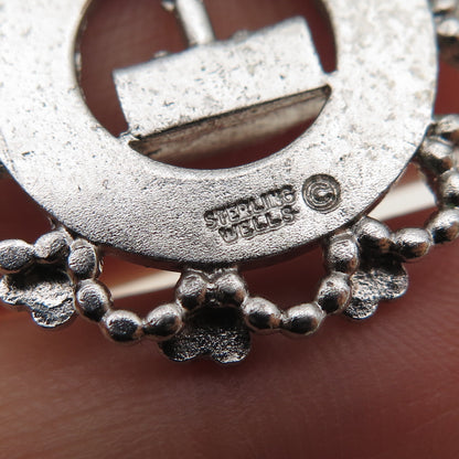 WELLS 925 Sterling Silver Vintage Rhinestone Happy Birthday Charm Pendant