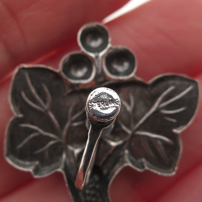 925 Sterling Silver Antique Art Deco Floral Oxidized Screw Back Earrings