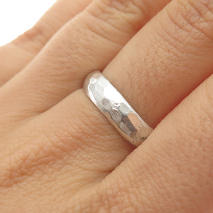 925 Sterling Silver Vintage Hammered Wedding Band Ring Size 8.75