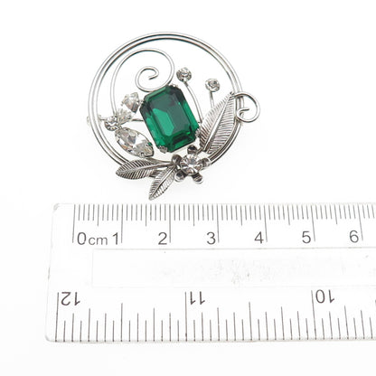 Van Dell 925 Sterling Silver Vintage Rhinestone Floral Oxidized Pin Brooch